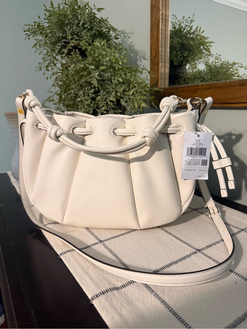 kate spade Cream Pleated Crossbody Shoulder Bag with Knot Handle